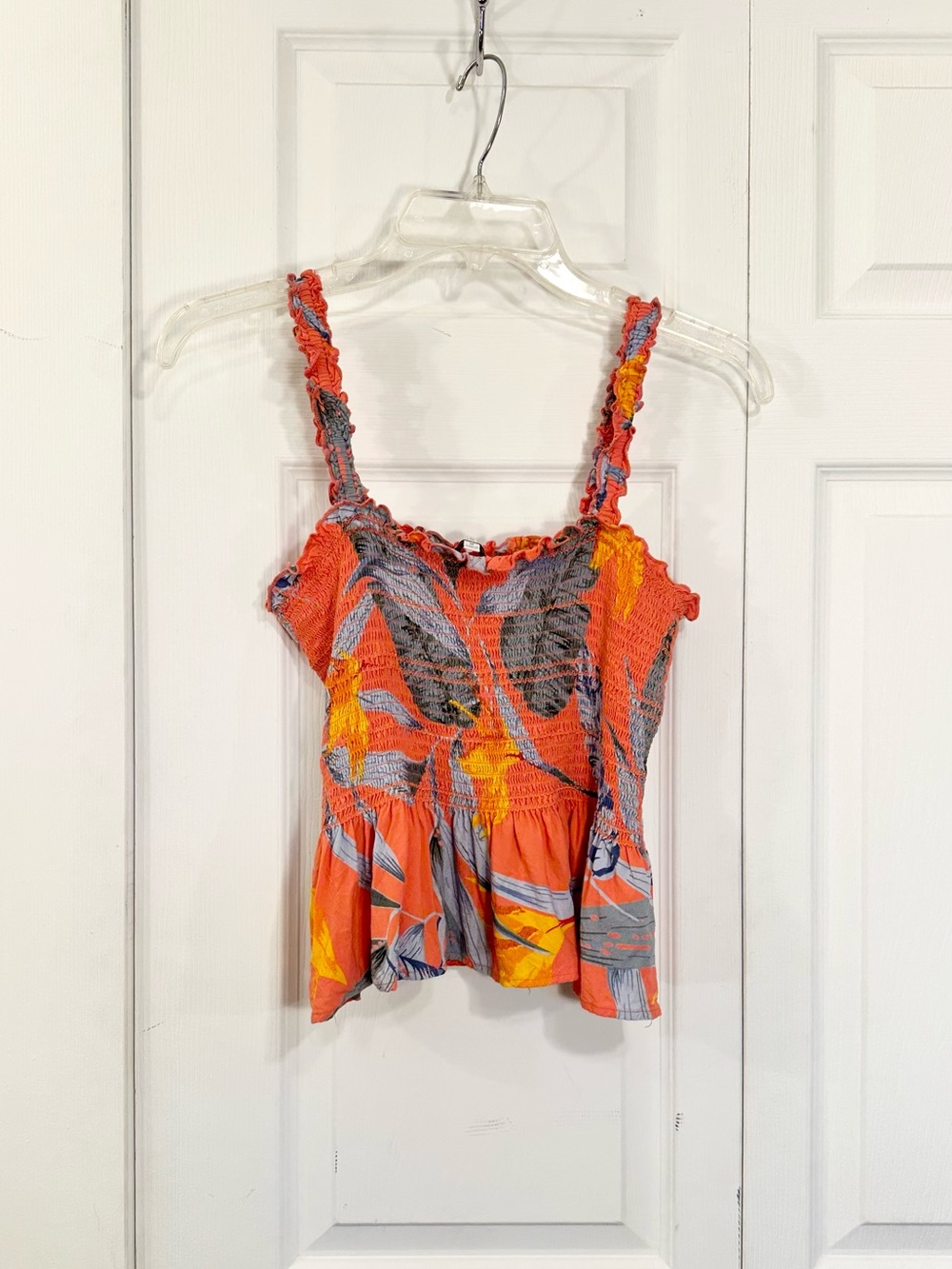 Patrons of Peace Orange Floral Smocked Peplum Tank Top M